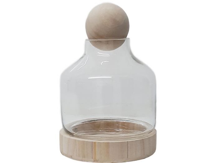 25cm glass terrarium, wooden ball and base